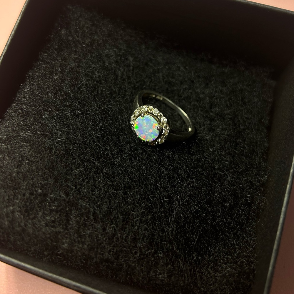 Vintage Style Opal Ring Sterling Silver Size US 7 Simulated Stone Bent Shape